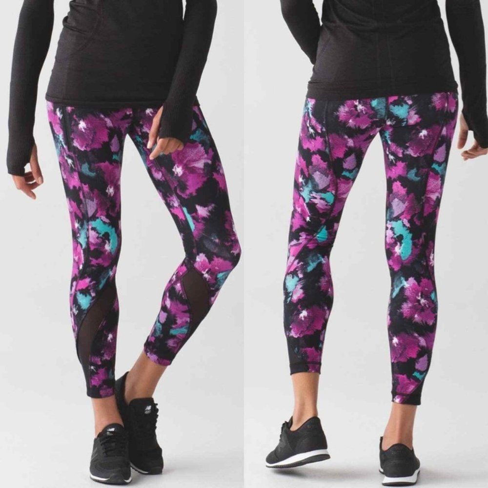 Lululemon Purple and Blue Patterned Leggings Size 10